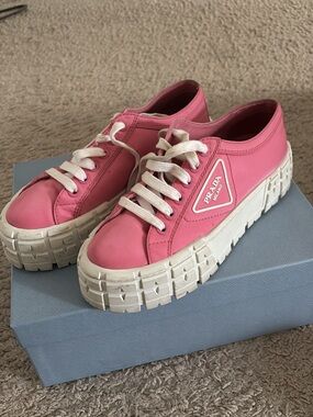 Prada Pink Platform Lace-Up Low-Top Sneakers